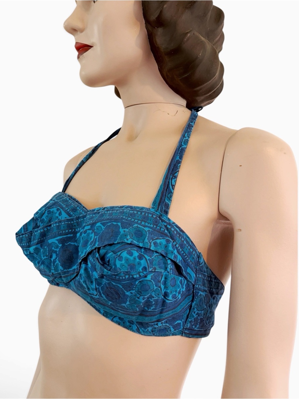 Vintage 50s/60s era Made in Hawaii Bullet Bra Bikini Top blue  pinup style XS/S